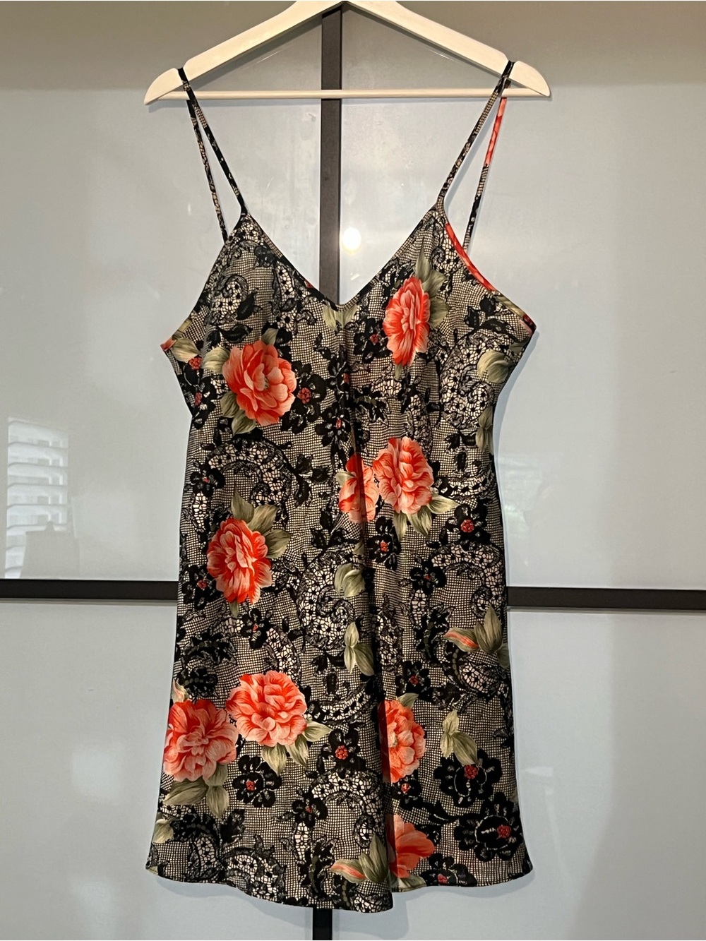 Vintage Nicolette New York Floral Rose Slip Dress Made in USA L